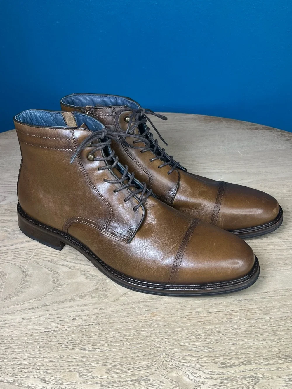 Johnston & Murphy Men's Raleigh Cap Toe Zip Up Boots Brown Leather Size 13